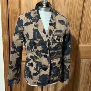 J. Crew Collared Two Button Cotton Blazer Tan Black Camo Floral Womens Size XS